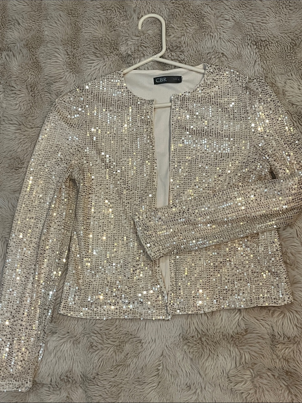 CBR Champagne Sequin Blazer - Women's Sparkling Open Front Jacket